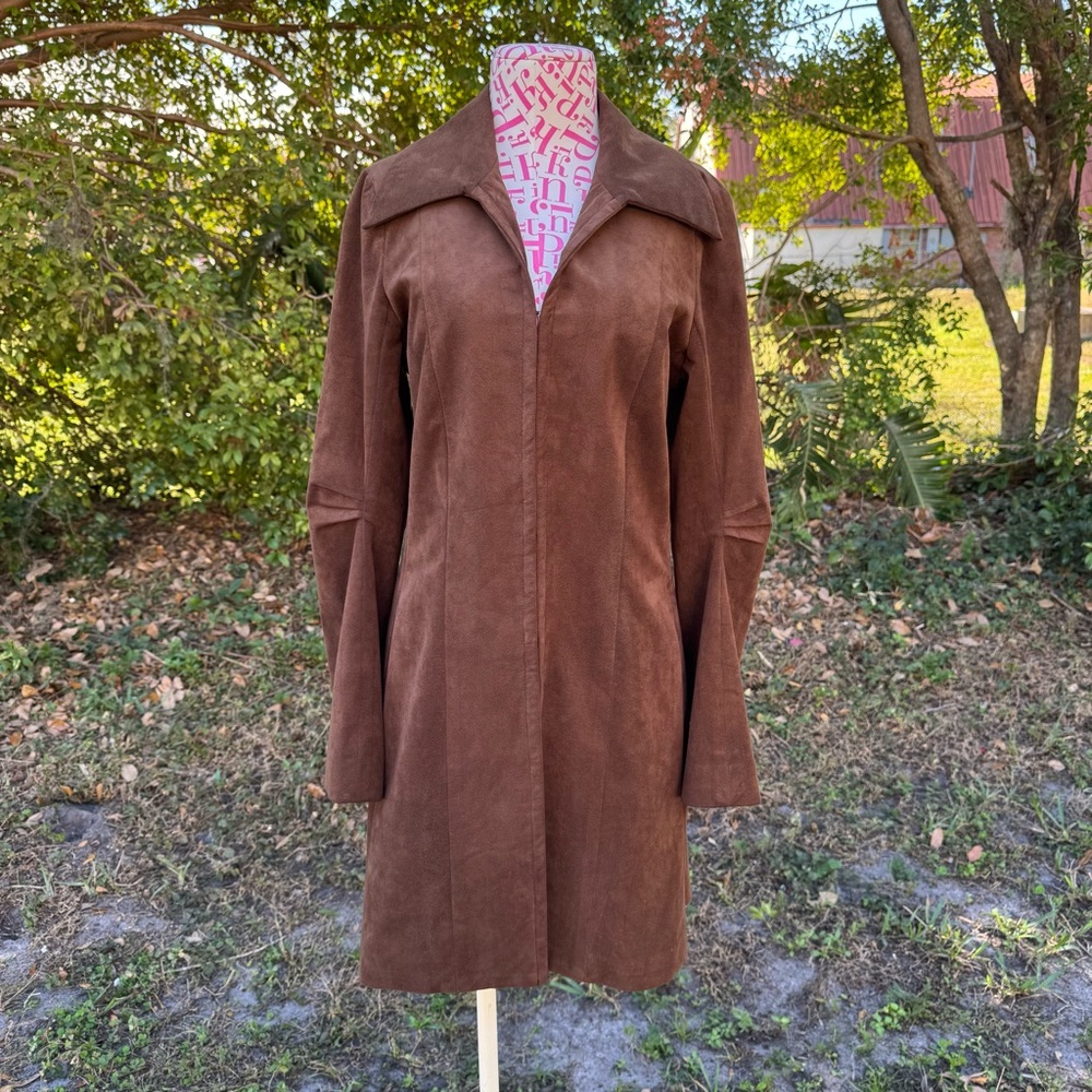 Vintage Spooner Prague Brown Ultrasuede Mid Length Ruched Sleeve Car Coat Size 4